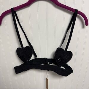 Skims Jelly Sheer Intimate Rhinestone Heart Bralette Onyx Large